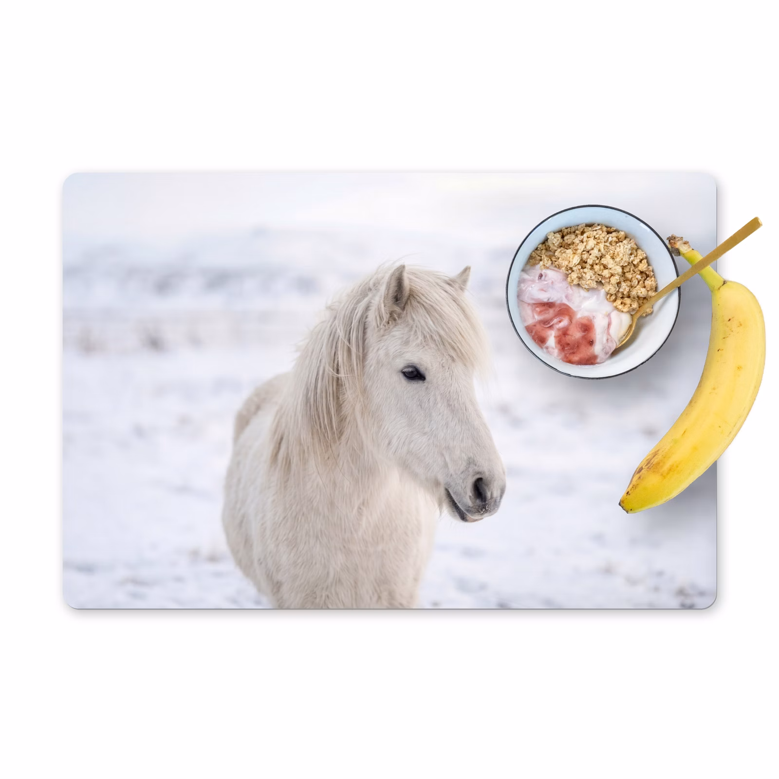 Placemat - 6 stuks - Paard - Kop - Winter - Dieren - Wit — 1