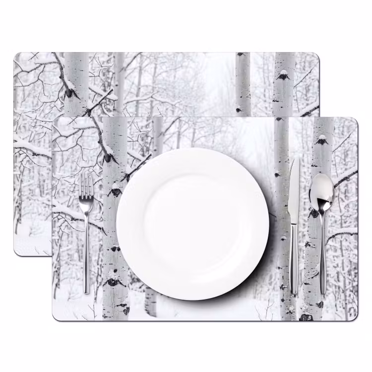 Placemat - 6 stuks - Berkenbomen - Sneeuw - Winter - Bos - Wit — 2