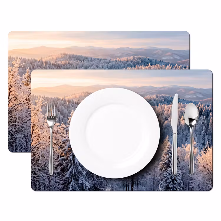 Placemat - 6 stuks - Bos - Bergen - Goud - Winter - Warm — 2