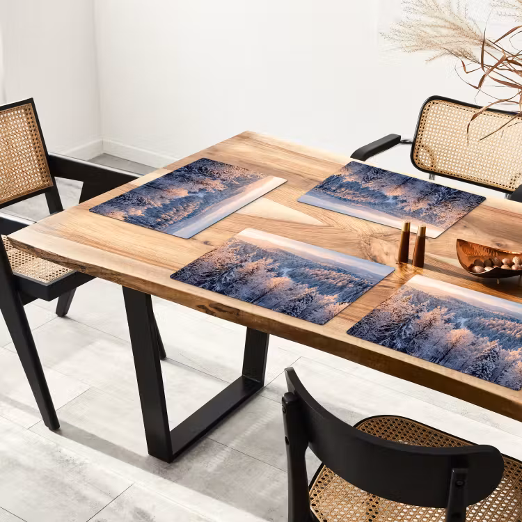 Placemat - 6 stuks - Bos - Bergen - Goud - Winter - Warm — 4