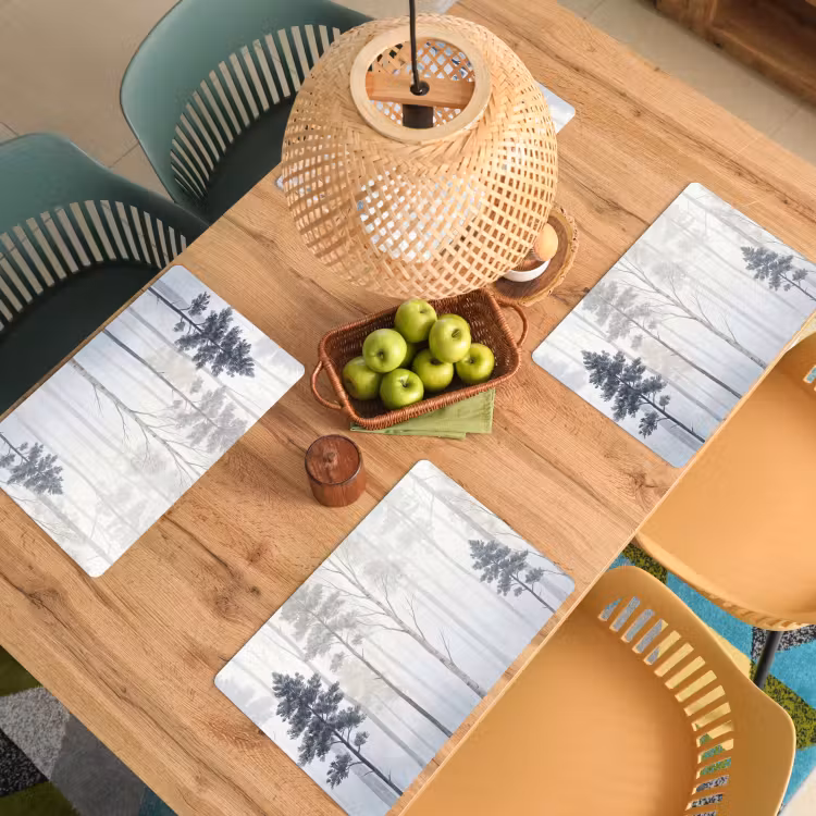 Placemat - 6 stuks - Bos - Bomen - Mist - Natuur - Illustratie - Grijs — 3