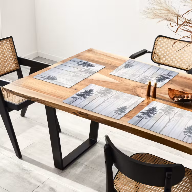 Placemat - 6 stuks - Bos - Bomen - Mist - Natuur - Illustratie - Grijs — 4