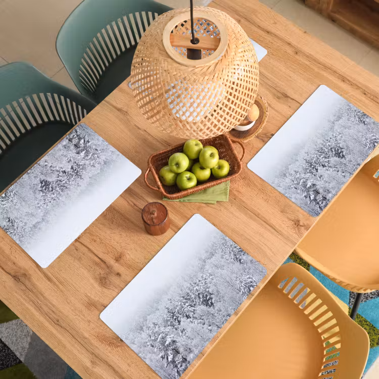 Placemat - 6 stuks - Bos - Sneeuw - Winter - Natuur - Wit — 3