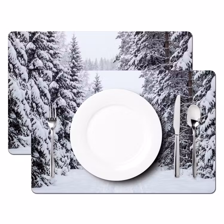 Placemat - 6 stuks - Bos - Winter - Sneeuw - Pad - Natuur — 2