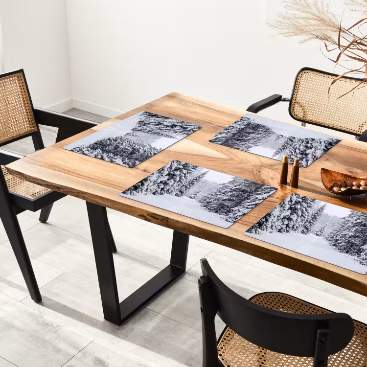Placemat - 6 stuks - Bos - Winter - Sneeuw - Pad - Natuur — 4