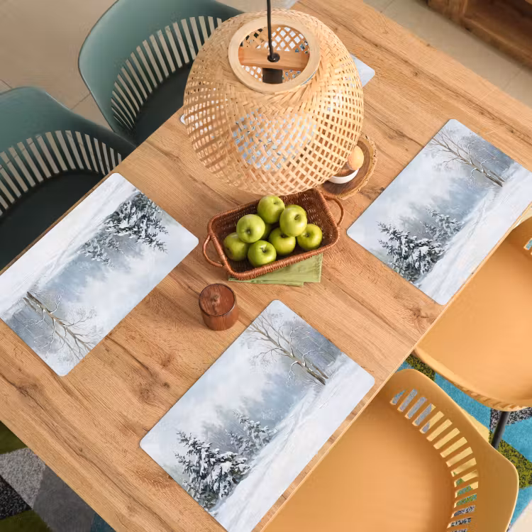 Placemat - 6 stuks - Bospad - Dennen - Sneeuw - Winter - Rustgevend — 3