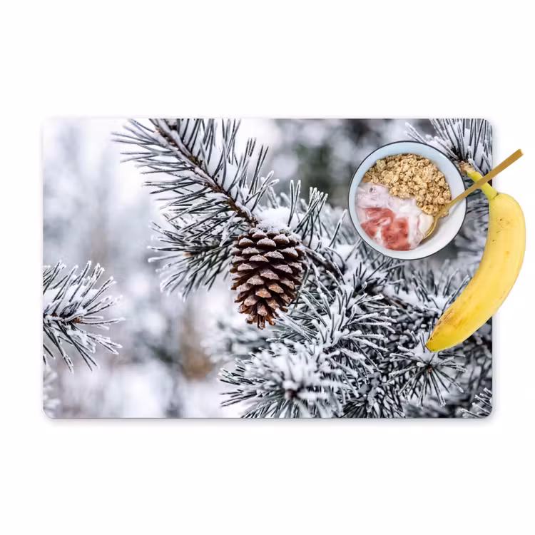 Placemat - 6 stuks - Dennenappel - Tak - Sneeuw - Winter - Sfeervol — 1