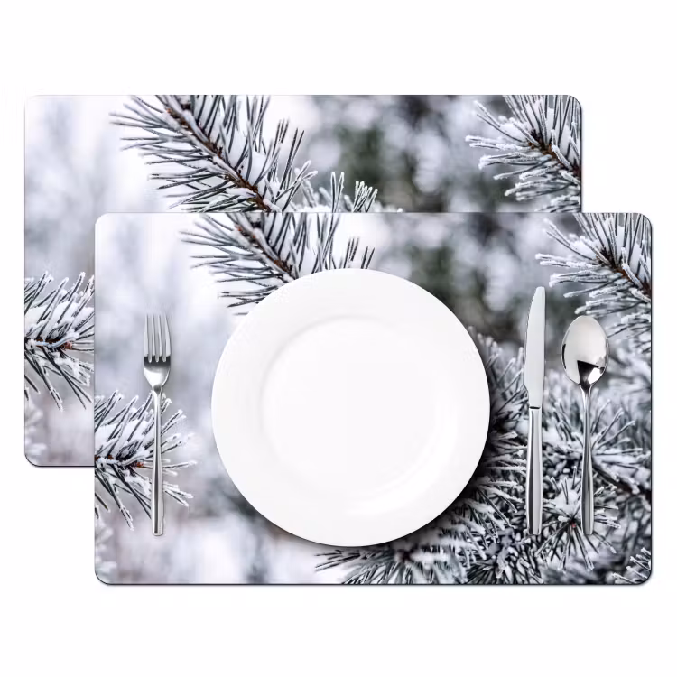 Placemat - 6 stuks - Dennenappel - Tak - Sneeuw - Winter - Sfeervol — 2