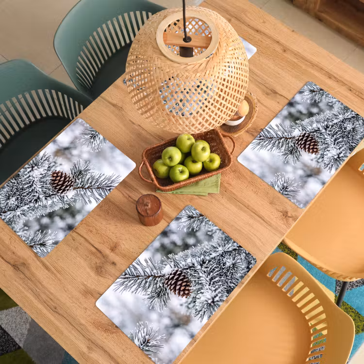 Placemat - 6 stuks - Dennenappel - Tak - Sneeuw - Winter - Sfeervol — 3