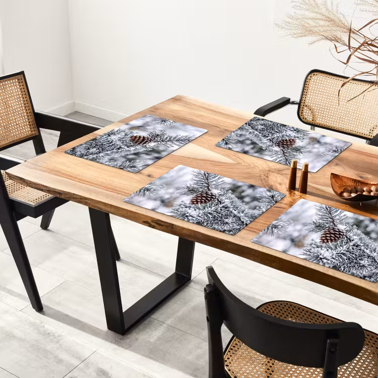 Placemat - 6 stuks - Dennenappel - Tak - Sneeuw - Winter - Sfeervol — 4