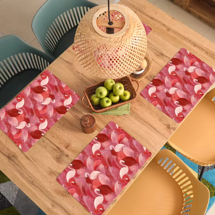 Placemat - 6 stuks - Flamingo - Botanisch - Elegant - Roze - Rood — 3