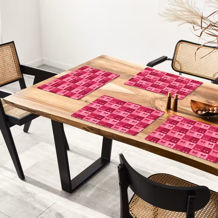 Placemat - 6 stuks - Kersen - Strikjes - Speels - Roze - Bordeaux — 4