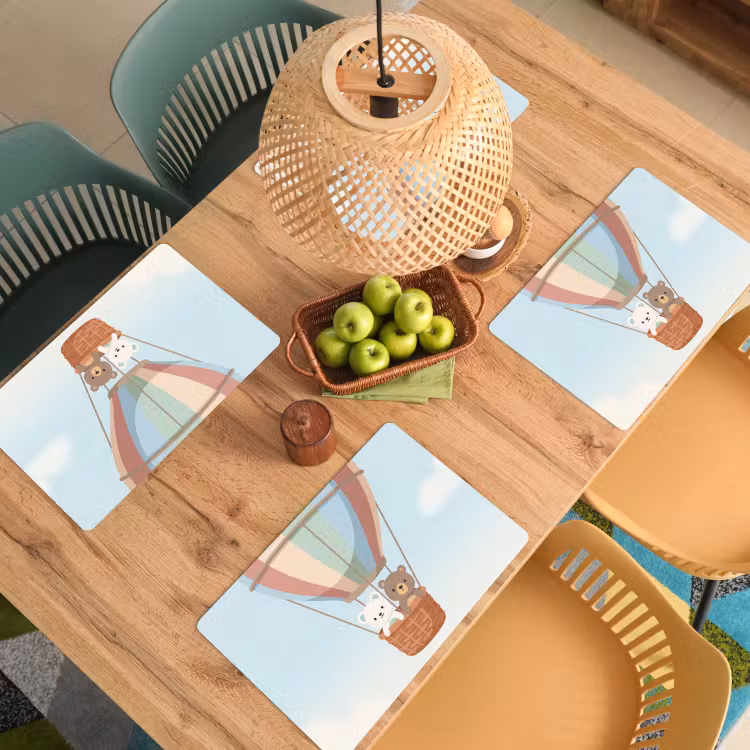 Placemat - 6 stuks - Luchtballon - Beren - Pastel — 3