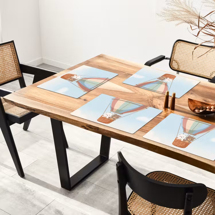 Placemat - 6 stuks - Luchtballon - Beren - Pastel — 4