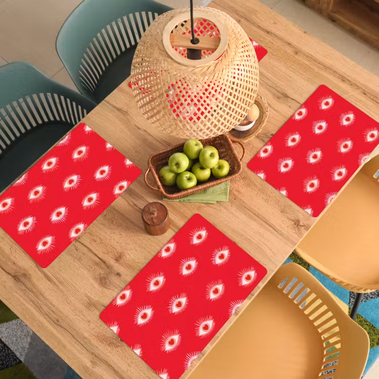 Placemat - 6 stuks - Ogen - Hart - Abstract - Rood - Roze — 3