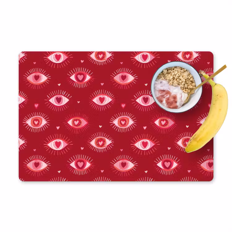 Placemat - 6 stuks - Ogen - Patroon - Roze - Donkerrood — 1