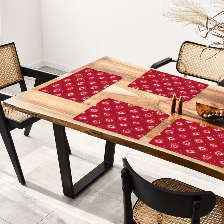 Placemat - 6 stuks - Ogen - Patroon - Roze - Donkerrood — 4