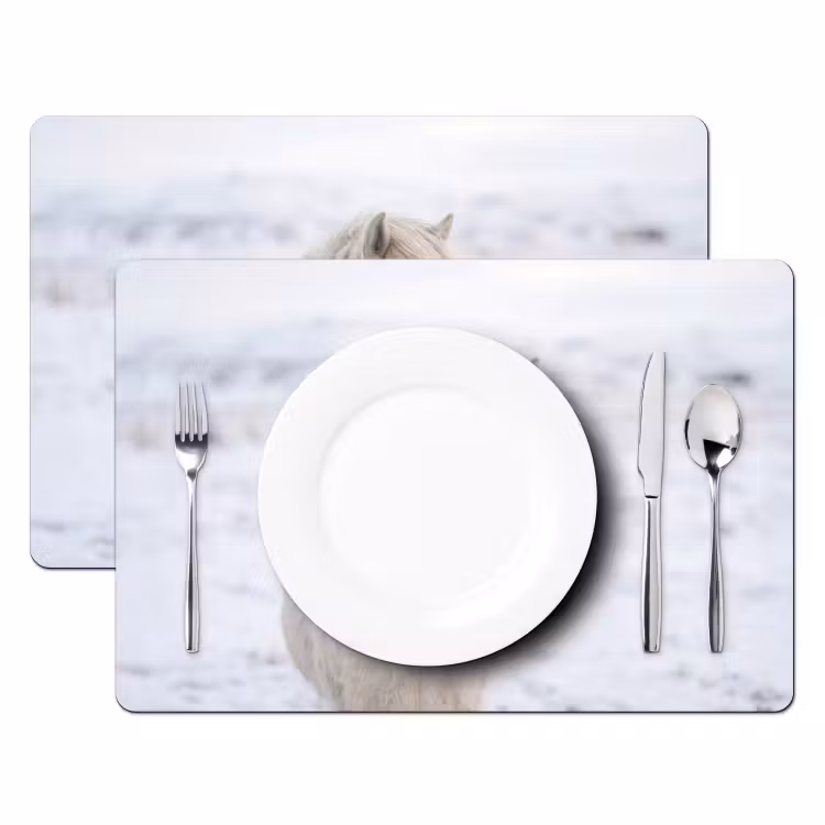 Placemat - 6 stuks - Paard - Kop - Winter - Dieren - Wit — 2
