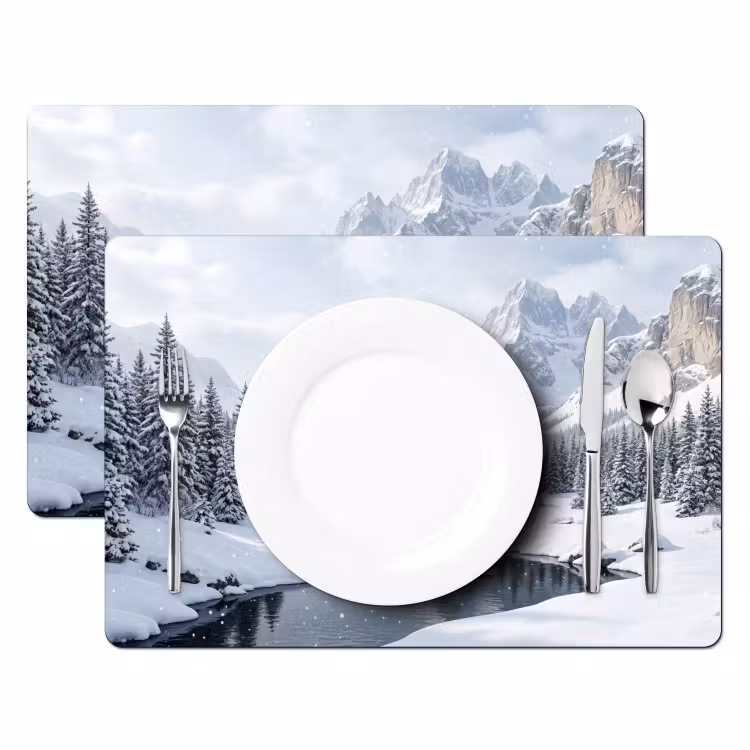 Placemat - 6 stuks - Sneeuwlandschap - Bergen - Rivier - Winter — 2
