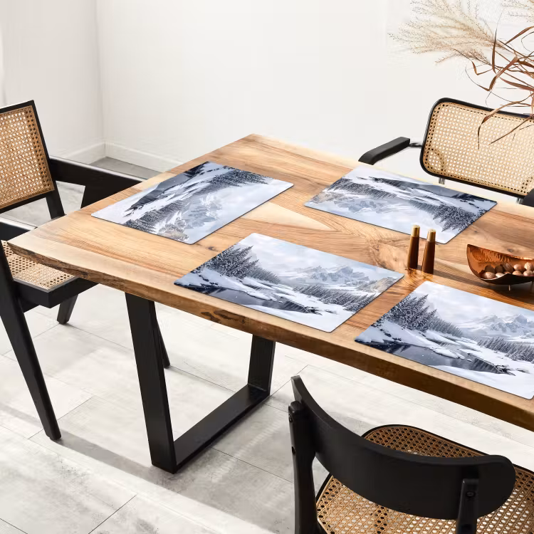 Placemat - 6 stuks - Sneeuwlandschap - Bergen - Rivier - Winter — 4