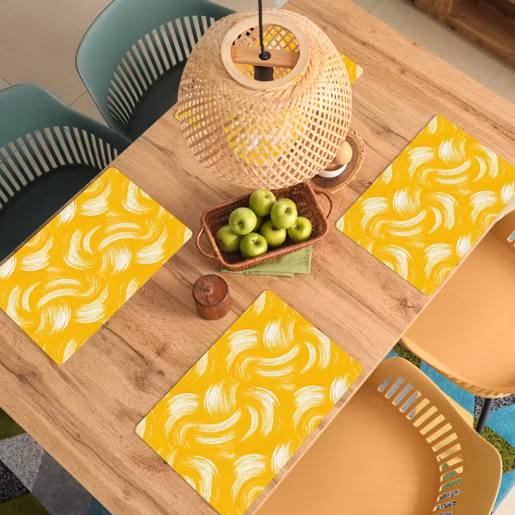 Placemat - 6 stuks - Verfstreken - Abstract - Dynamisch - Geel — 3
