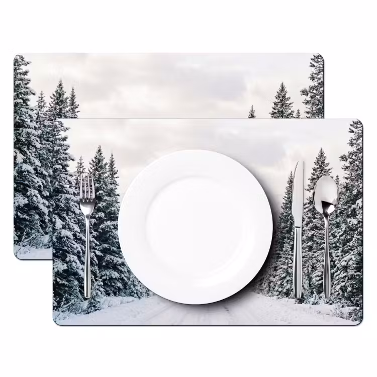 Placemat - 6 stuks - Weg - Sneeuw - Naaldbos - Winter - Avontuurlijk — 2