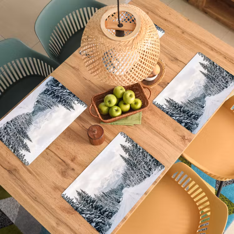 Placemat - 6 stuks - Weg - Sneeuw - Naaldbos - Winter - Avontuurlijk — 3