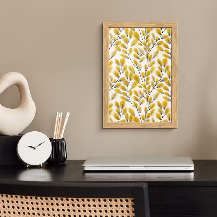 Poster met lijst - Bladeren - Botanisch - Elegant - Geel - Zwart — 2