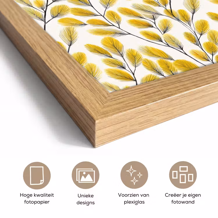 Poster met lijst - Bladeren - Botanisch - Elegant - Geel - Zwart — 6