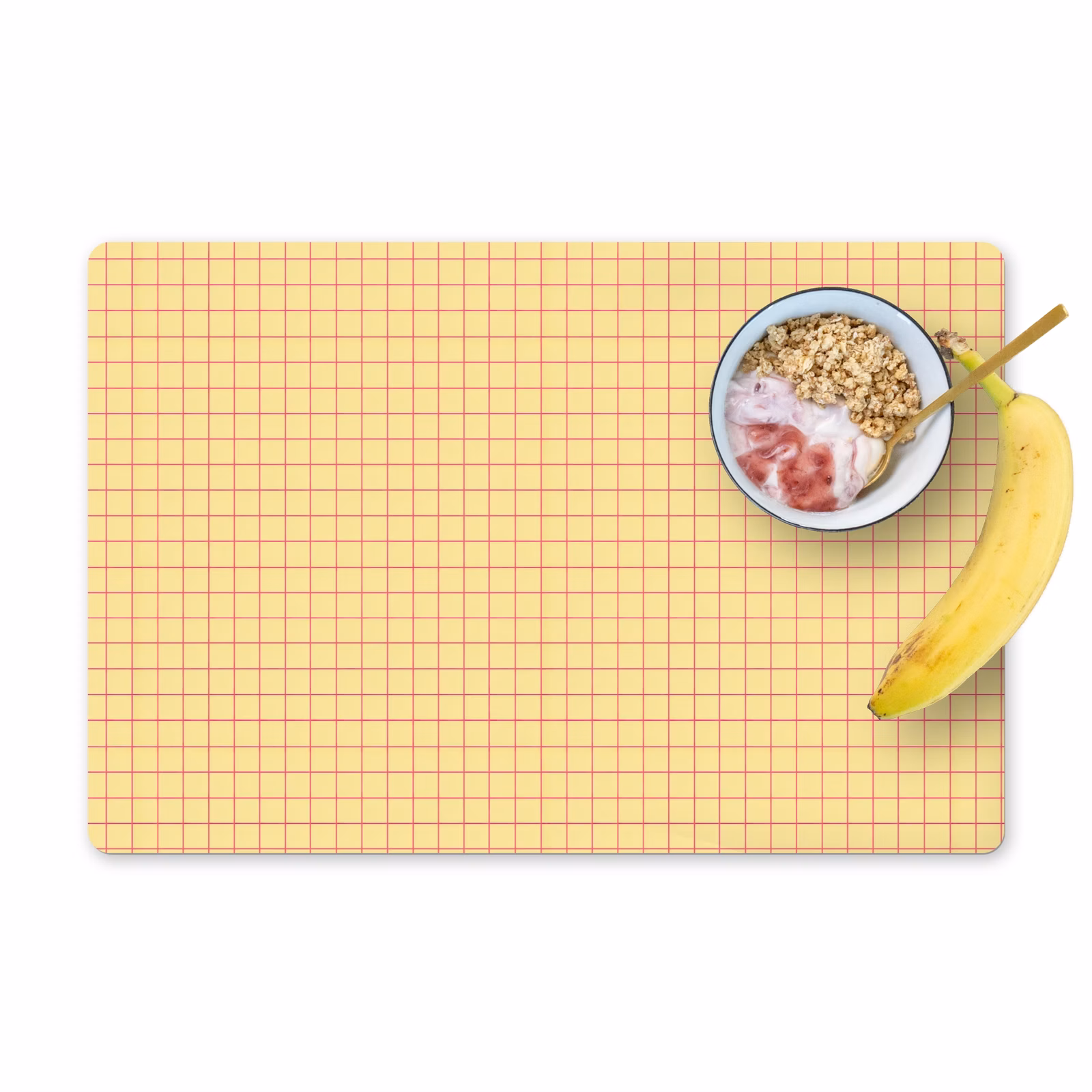 Placemat - 6 stuks - Ruitjes - Grid - Minimalistisch - Geel - Roze — 1