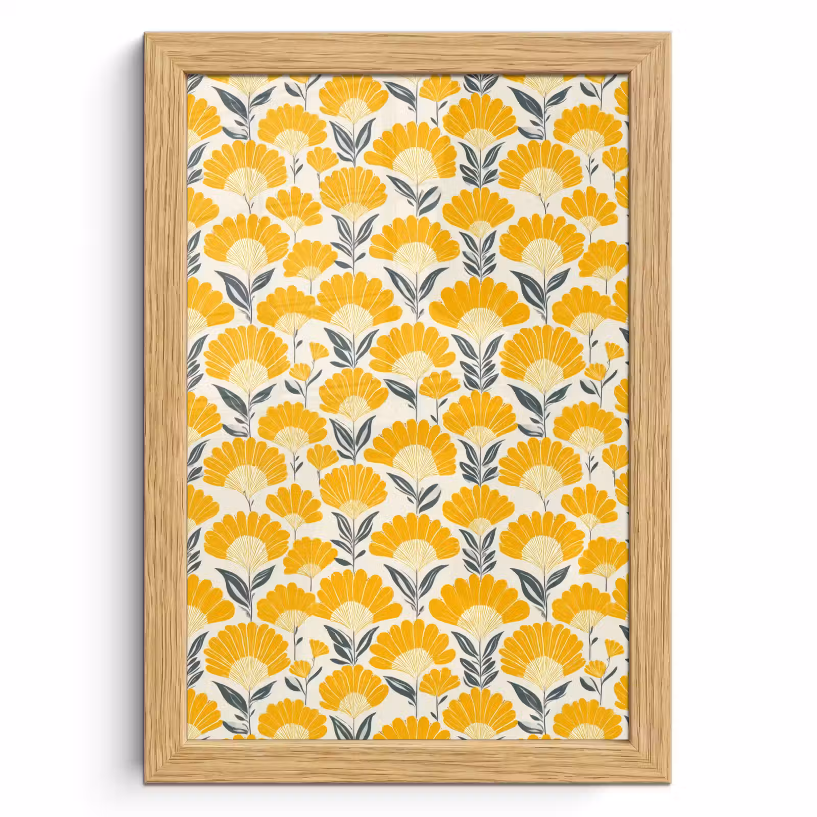 Poster met lijst - Bloemen - Retro - Botanisch - Okergeel - Grijs — 1