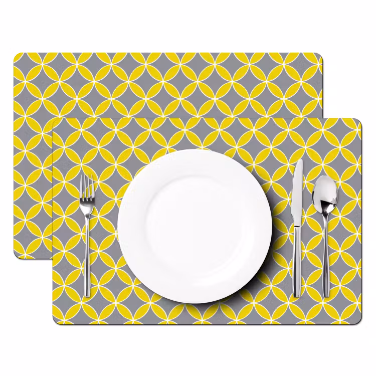 Placemat - 6 stuks - Geometrisch - Cirkels - Modern - Grijs - Geel — 2