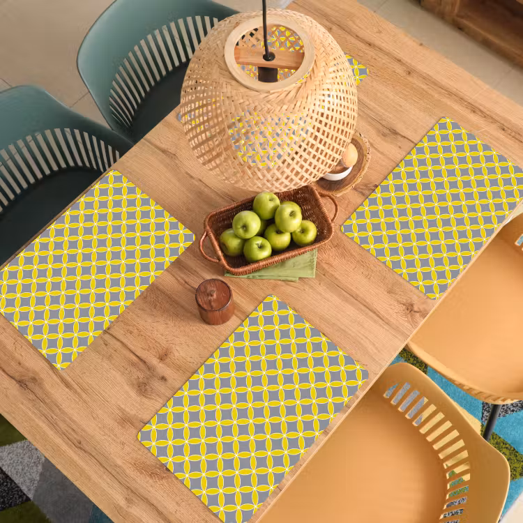 Placemat - 6 stuks - Geometrisch - Cirkels - Modern - Grijs - Geel — 3