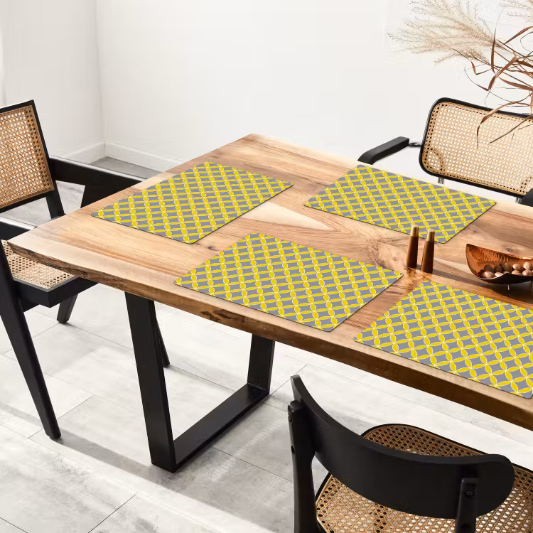 Placemat - 6 stuks - Geometrisch - Cirkels - Modern - Grijs - Geel — 4