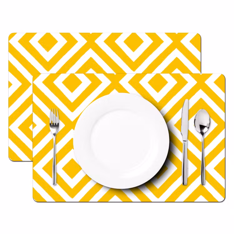 Placemat - 6 stuks - Geometrisch - Lijnen - Modern - Geel - Wit — 2