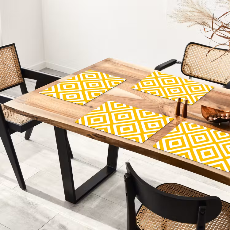 Placemat - 6 stuks - Geometrisch - Lijnen - Modern - Geel - Wit — 4