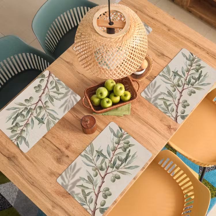 Placemat - 6 stuks - Olijftak - Bladeren - Natuur - Groen - Beige — 3