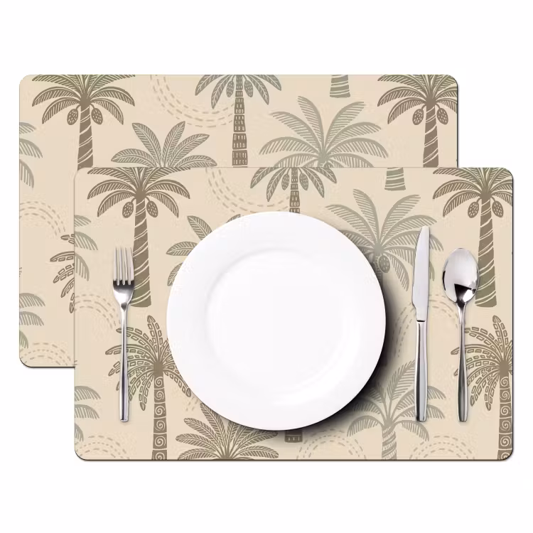 Placemat - 6 stuks - Palmbomen - Patroon - Tropisch - Beige — 2