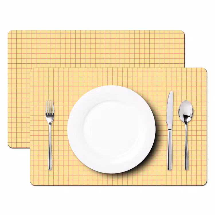 Placemat - 6 stuks - Ruitjes - Grid - Minimalistisch - Geel - Roze — 2