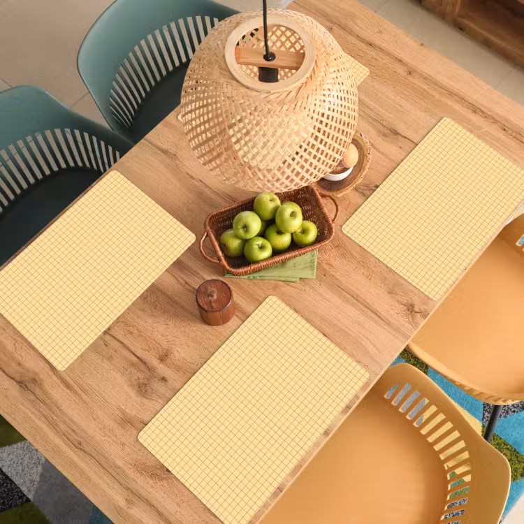 Placemat - 6 stuks - Ruitjes - Grid - Minimalistisch - Geel - Roze — 3
