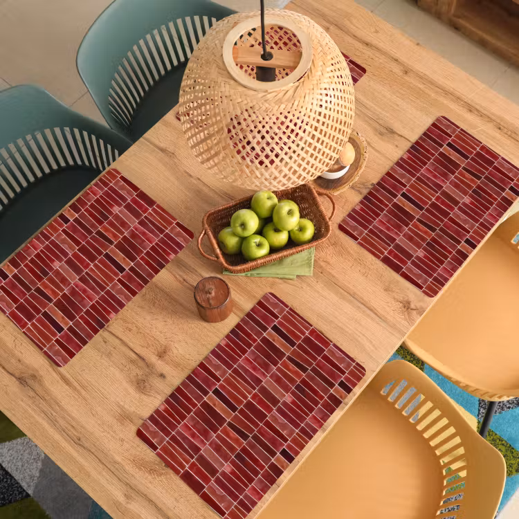 Placemat - 6 stuks - Tegels - Modern - Structuur - Dieprood — 3