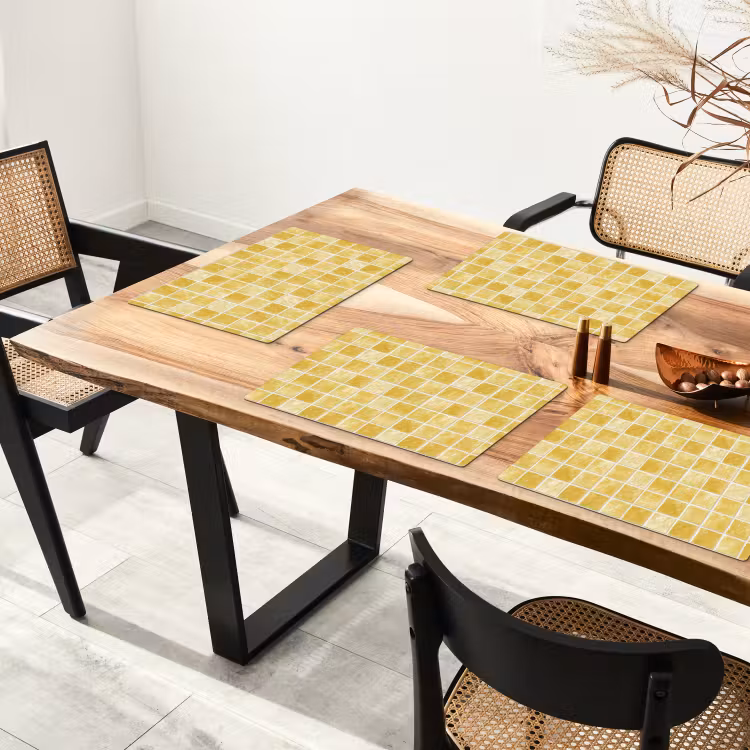 Placemat - 6 stuks - Tegels - Mozaïek - Textuur - Goudgeel — 4