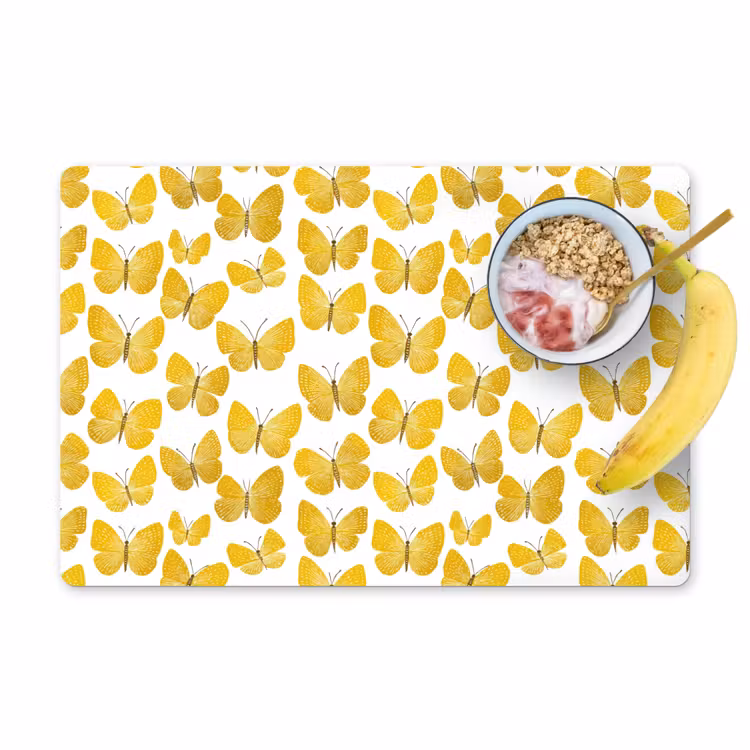 Placemat - 6 stuks - Vlinders - Botanisch - Illustratie - Geel - Wit — 1