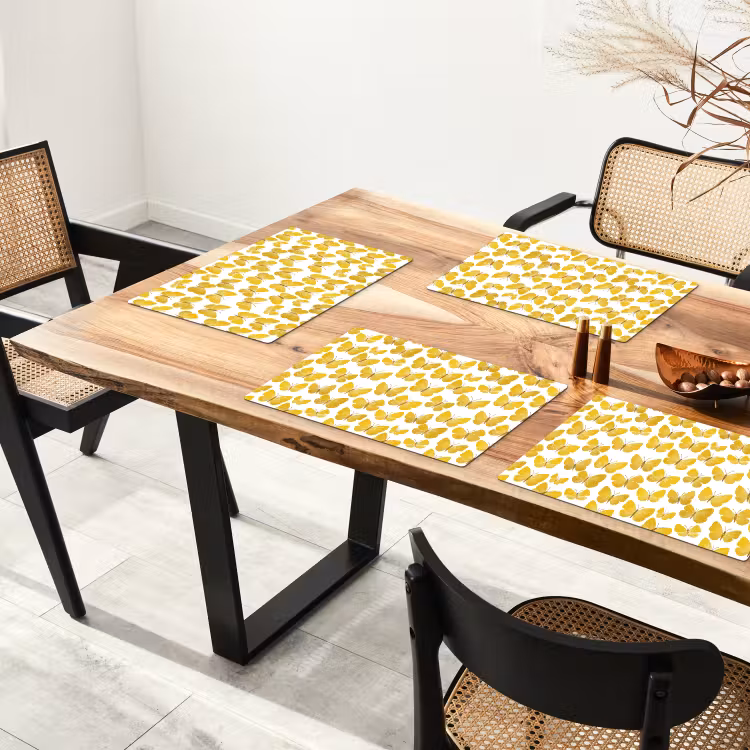 Placemat - 6 stuks - Vlinders - Botanisch - Illustratie - Geel - Wit — 4