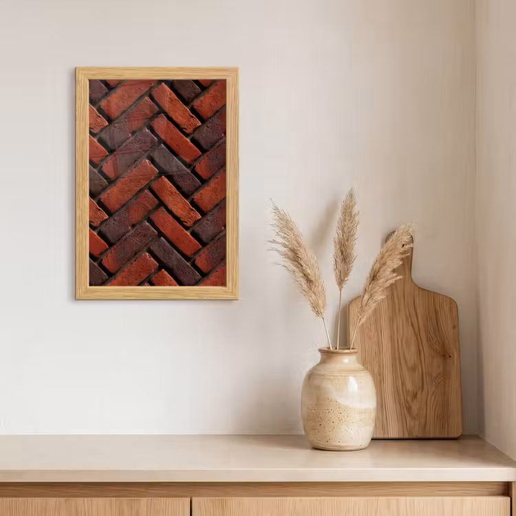 Poster met lijst - Bakstenen - Visgraat - Structuur - Roodbruin — 3