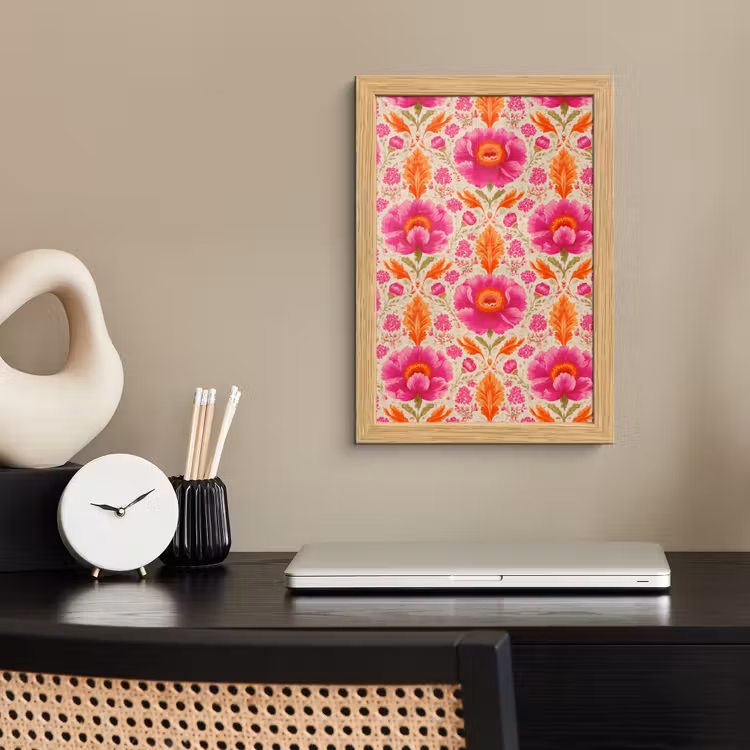 Poster met lijst - Bloemen - Barok - Roze - Oranje — 2