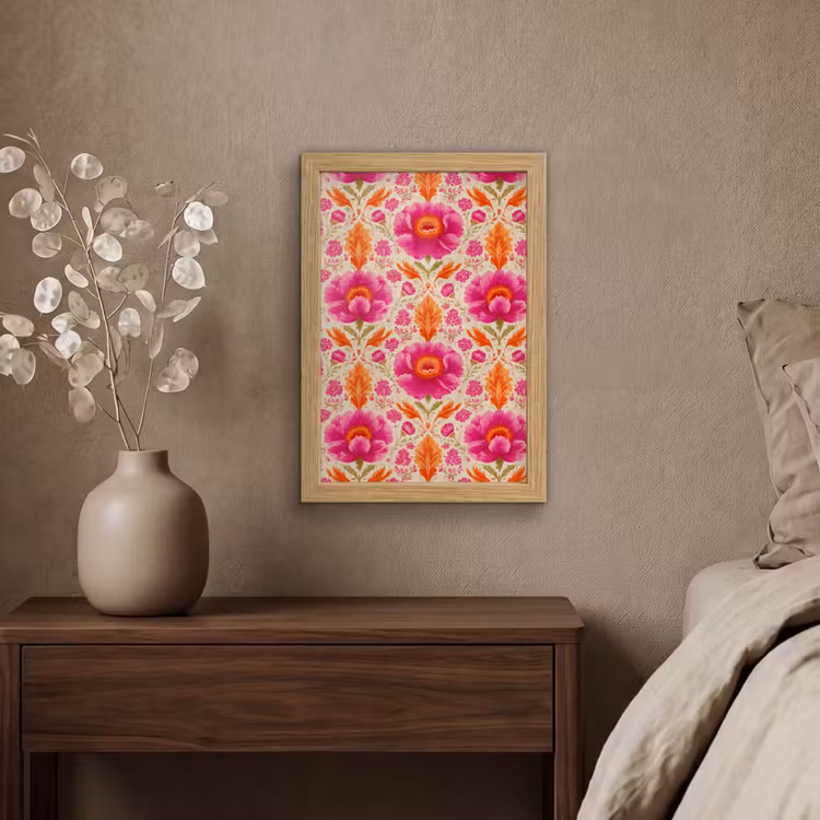 Poster met lijst - Bloemen - Barok - Roze - Oranje — 4