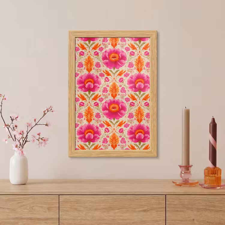 Poster met lijst - Bloemen - Barok - Roze - Oranje — 5