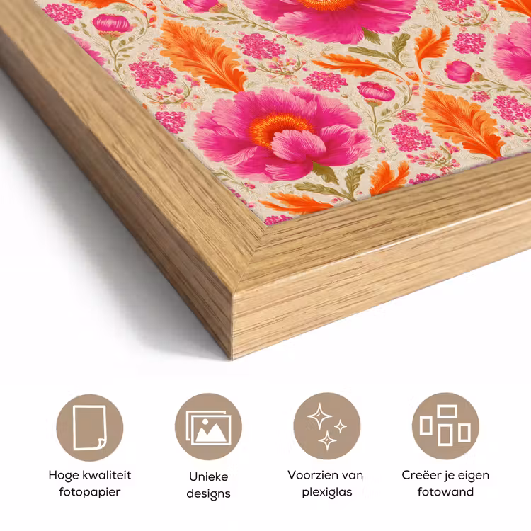 Poster met lijst - Bloemen - Barok - Roze - Oranje — 6