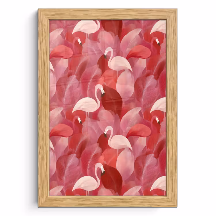 Poster met lijst - Flamingo - Botanisch - Elegant - Roze - Rood — 1